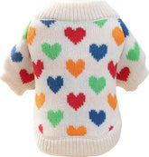 KUTKUT Cute Heart Pattern Small Dog Cat Sweater-Soft Knit Acrylic Wool Pullover For Small Pets- Warm Winter Clothes For ShihTzu, Poodle, Pug etc